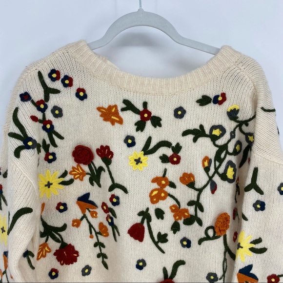 Anthropologie Floral Appliqued Sweater Tunic Dress Alpaca Blend NWT - Picture 8 of 15